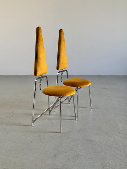 Vintage Set von 2 Esszimmerstuhl von Rach Finazzi für Rach Finazzi Chrom Gold