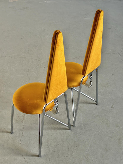Vintage Set von 2 Esszimmerstuhl von Rach Finazzi für Rach Finazzi Chrom Gold