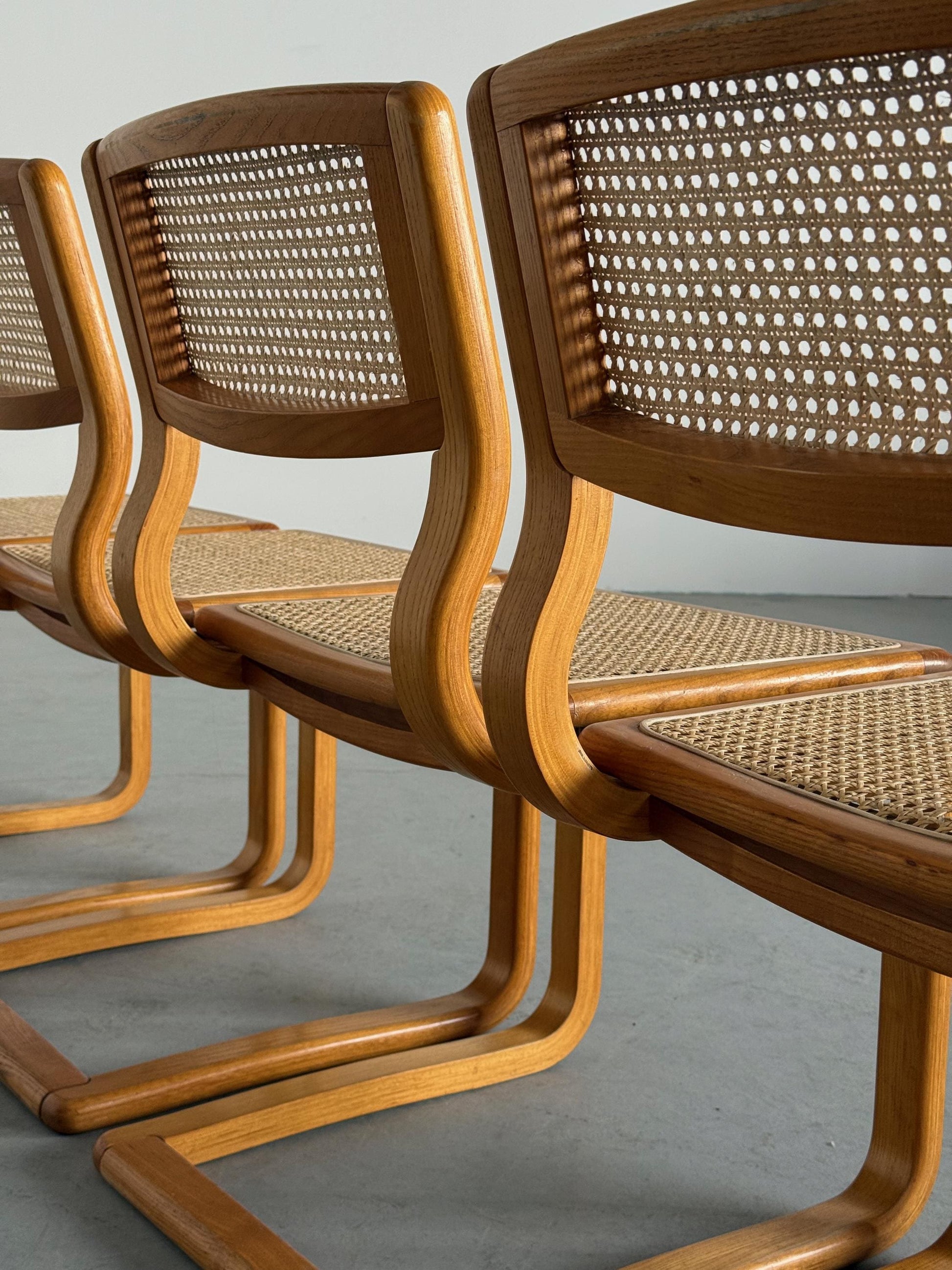 Vintage Set von 4 Freischwinger Esszimmerstuhl von Lübke für Lübke, Bugholz Geflecht