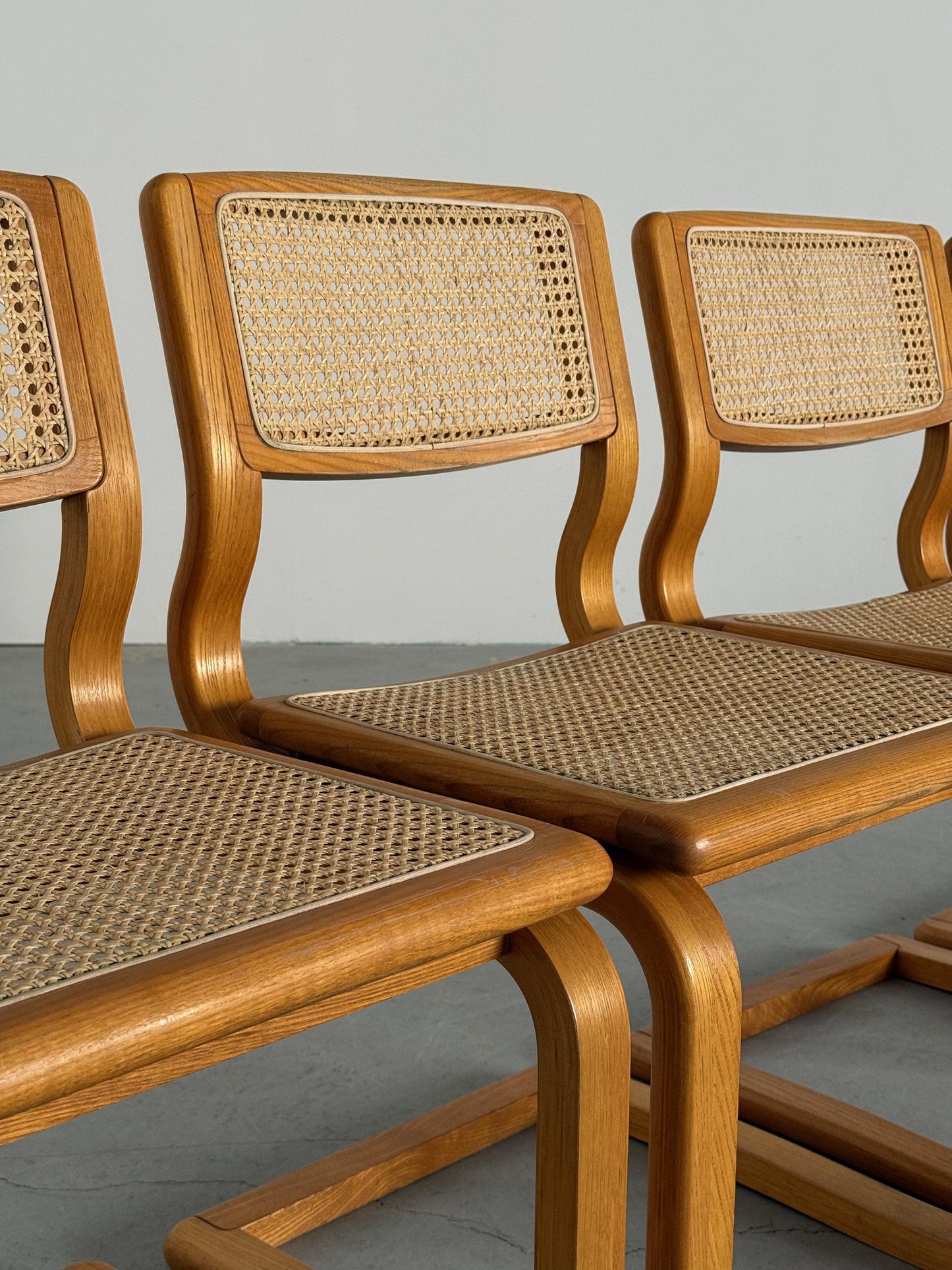 Vintage Set von 4 Freischwinger Esszimmerstuhl von Lübke für Lübke, Bugholz Geflecht