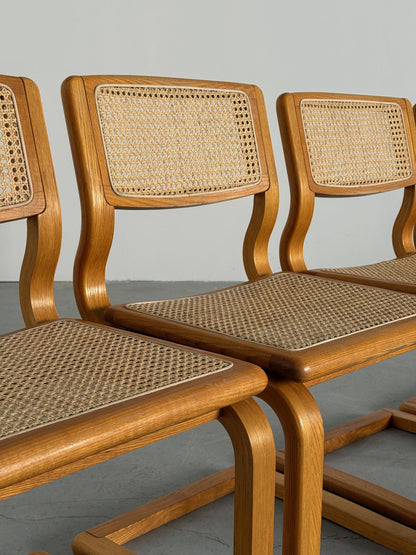 Vintage Set von 4 Freischwinger Esszimmerstuhl von Lübke für Lübke, Bugholz Geflecht