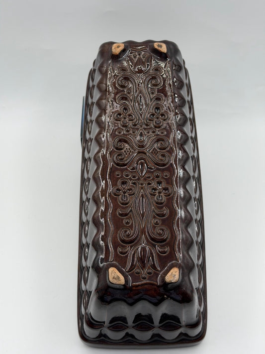 Vintage Backform Kastenform Keramik braun glasiert rechteckig Ornament
