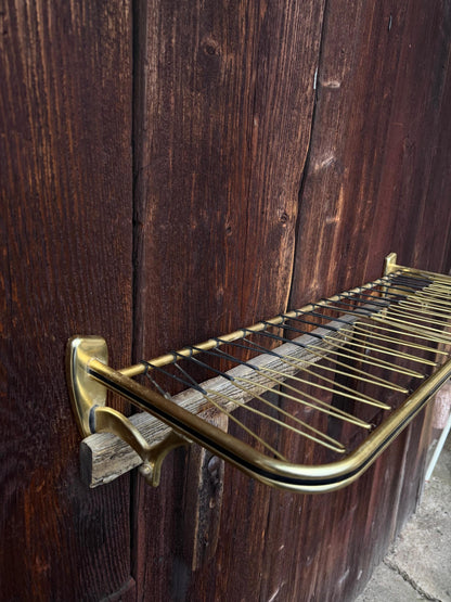 Vintage Wandregal Gold Schwarz Metall mit Schnur-Bespannung