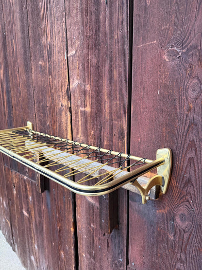 Vintage Wandregal Gold Schwarz Metall mit Schnur-Bespannung