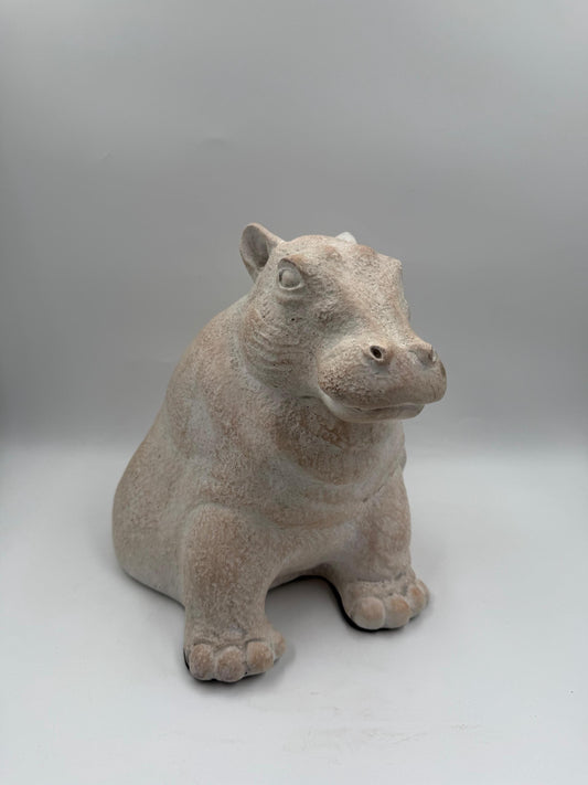 Vintage Skulptur Hippo von Paul Bellardo für Austin Productions grau erdig