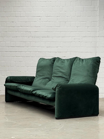 Vintage Sofa "Maralunga" von Vico Magistretti für Cassina in grünem Samt