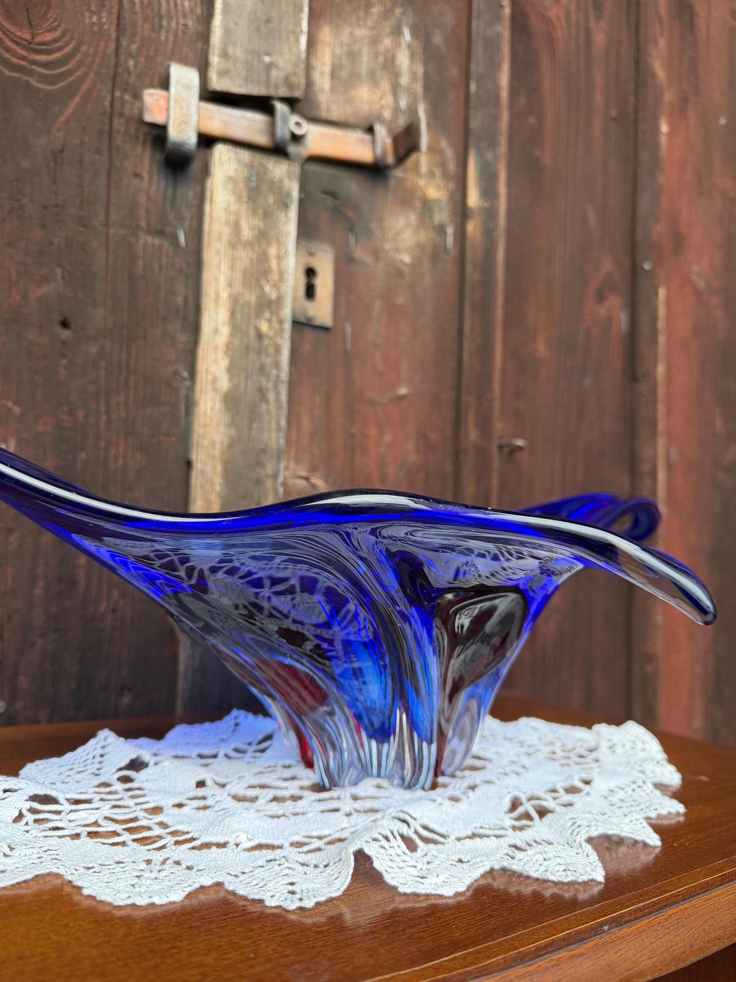 Vintage Glasschale Sommerso Murano blau rot klar riesig