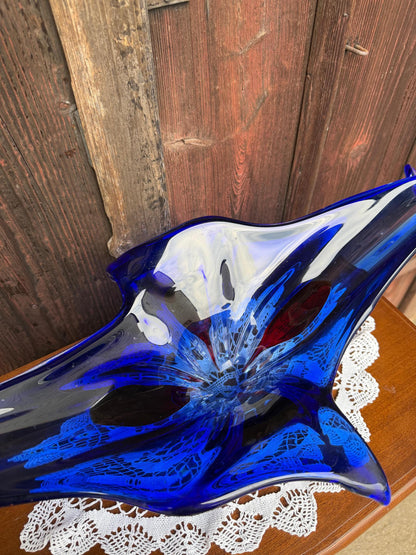 Vintage Glasschale Sommerso Murano blau rot klar riesig