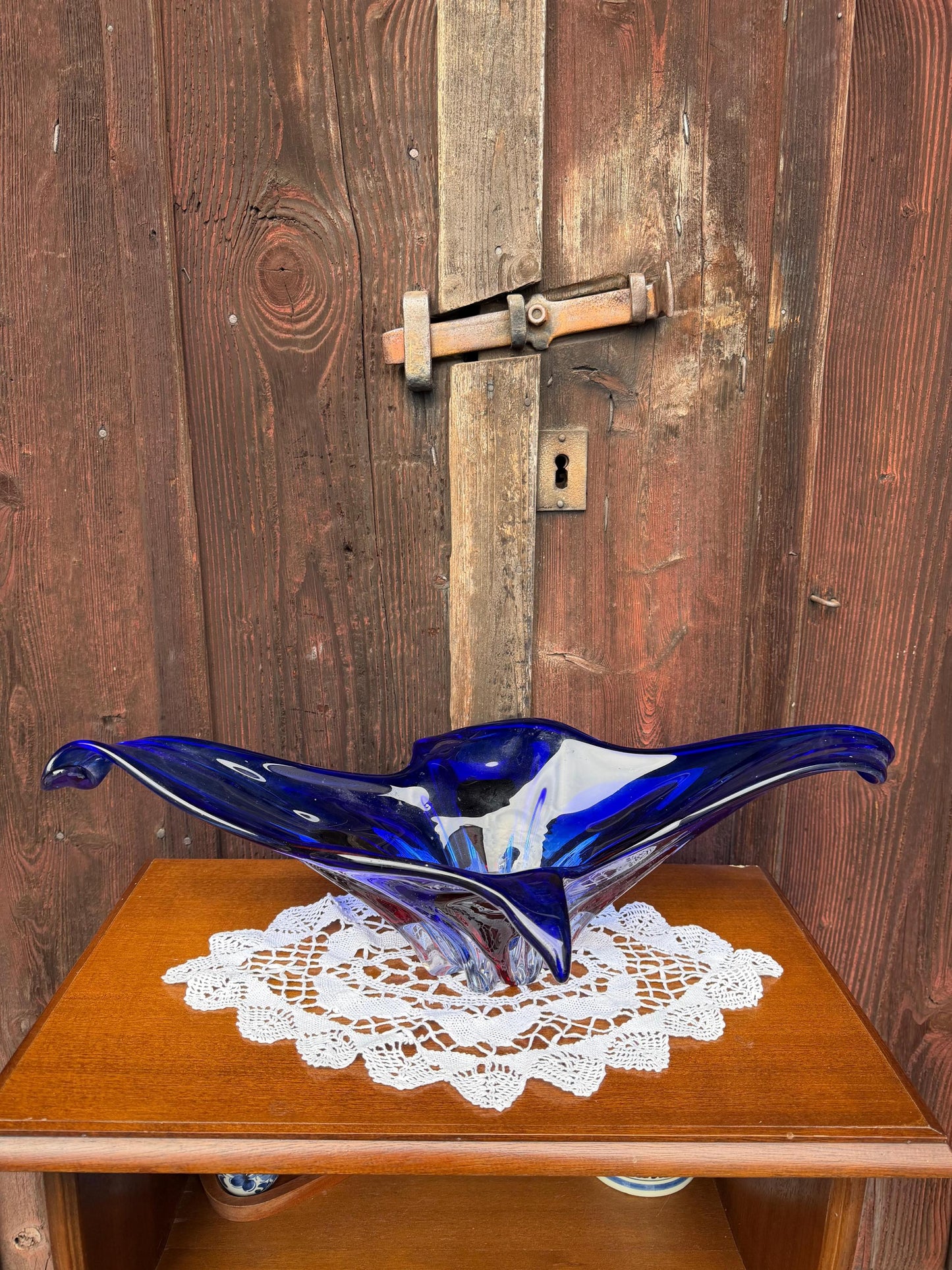 Vintage Glasschale Sommerso Murano blau rot klar riesig