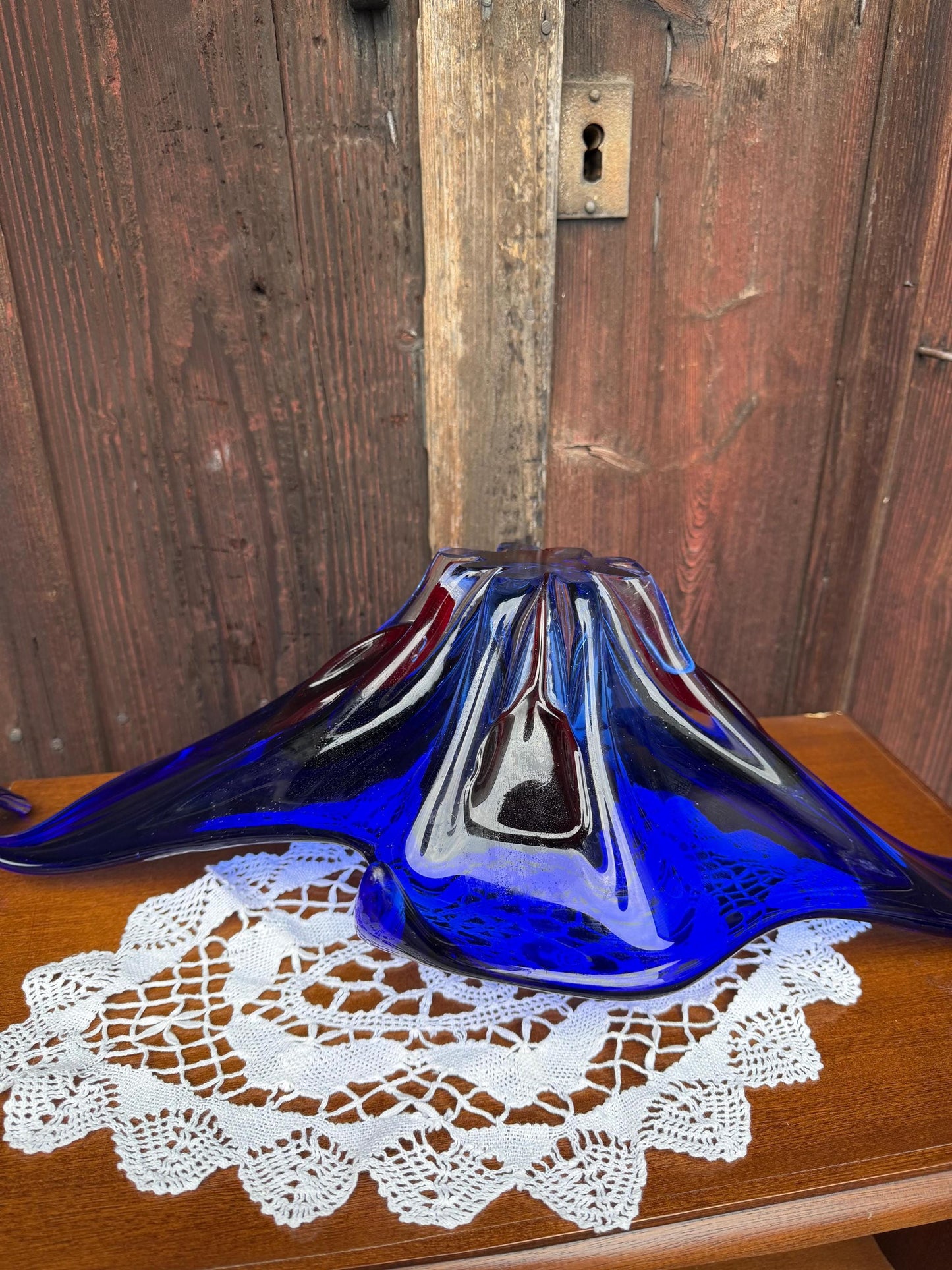 Vintage Glasschale Sommerso Murano blau rot klar riesig