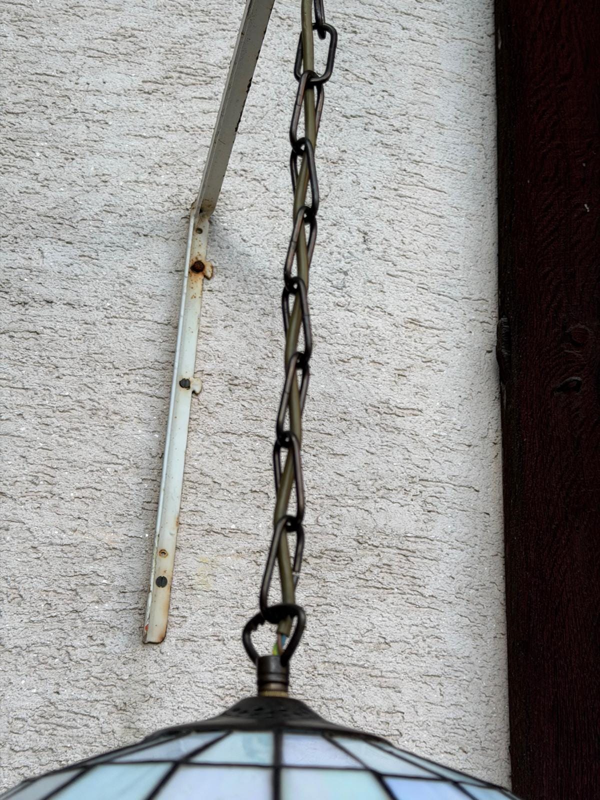 Vintage Hängelampe Tiffany Stil Blau Weiß Glasmosaik 45 cm, Perlmutt Messington