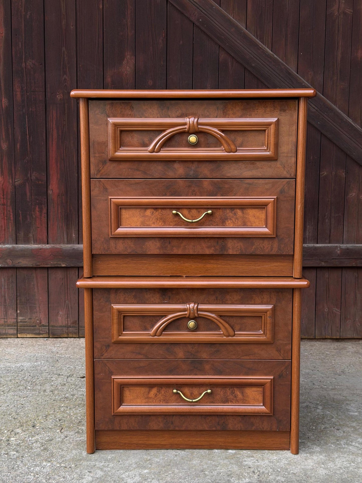 Vintage Nachtschrank Set von 2 mit Schubladen Teak Optik