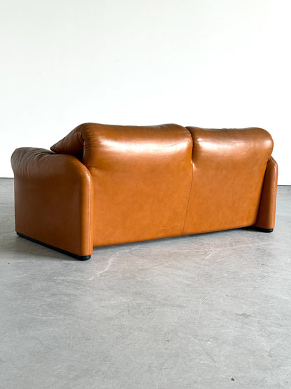 Vintage Sofa Maralunga von Vico Magistretti für Cassina cognacbraun Leder