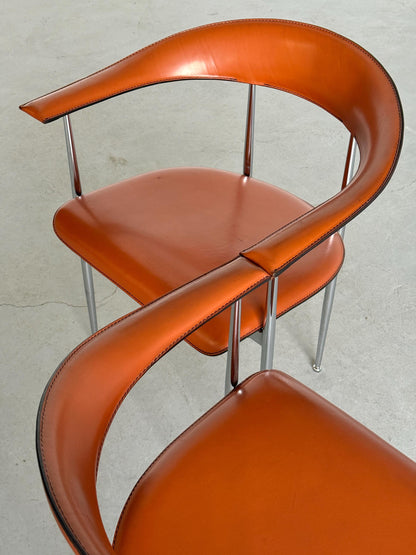 Vintage Set von 2 Stuhl P40 von Giancarlo Vegni und Gianfranco Gualtierotti für Fasem Cognac