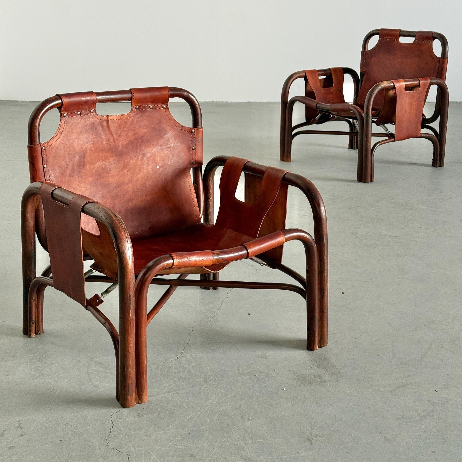 Vintage Set von 2 Safari Sessel von Tito Agnoli für Bonacina dunkelbraun Sattelleder