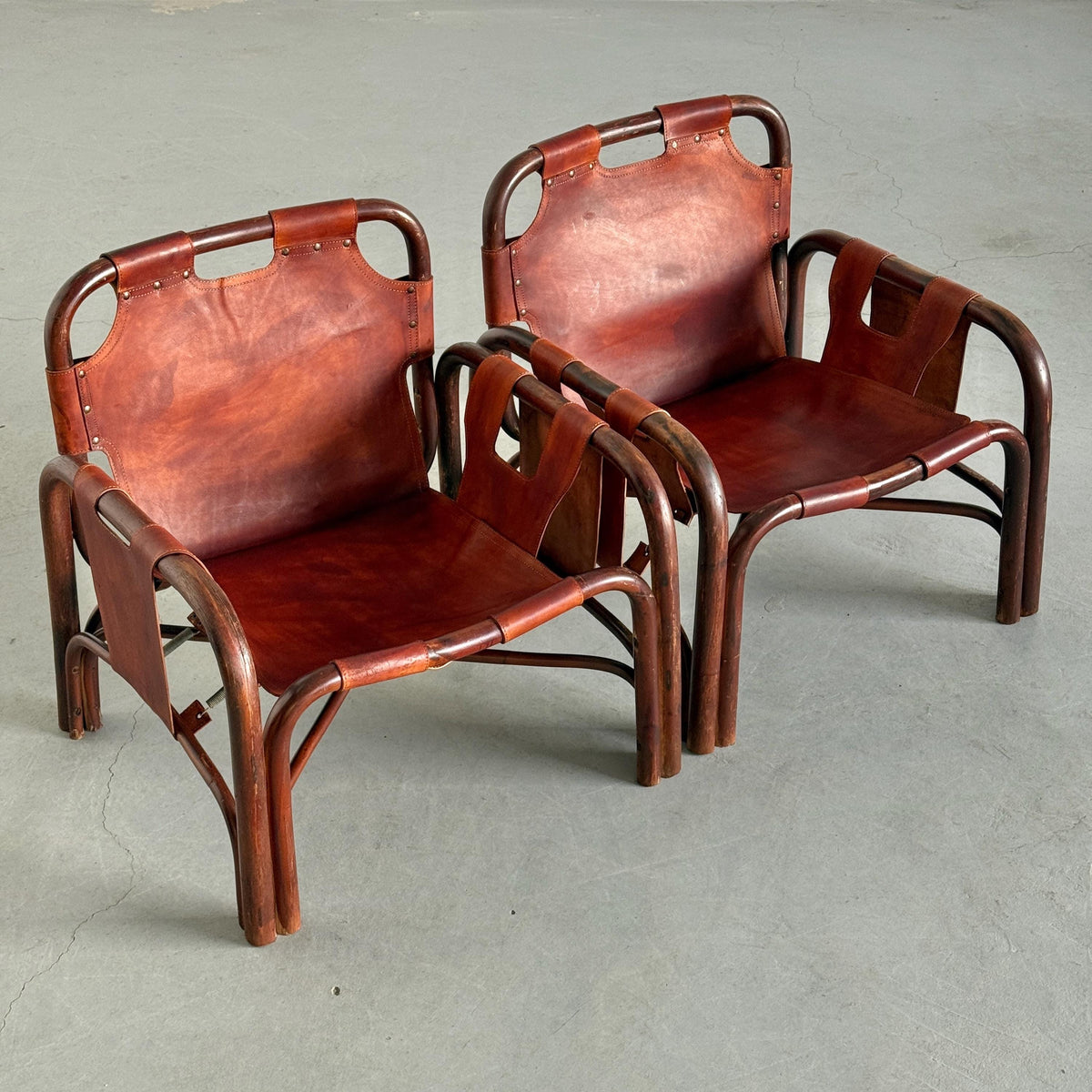 Vintage Set von 2 Safari Sessel von Tito Agnoli für Bonacina dunkelbraun Sattelleder