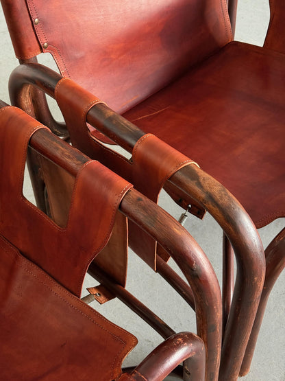 Vintage Set von 2 Safari Sessel von Tito Agnoli für Bonacina dunkelbraun Sattelleder