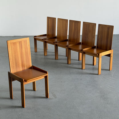 Vintage Set von 6 Esszimmerstuhl von Romanutti für Romanutti Ulmenholz, Leder