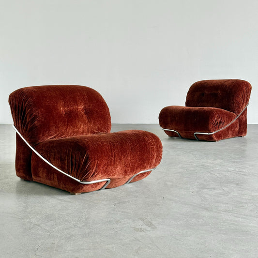 Vintage Set von 2 Lounge Chair italienisch, Rost Samt, Chromrahmen