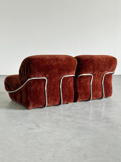 Vintage Set von 2 Lounge Chair italienisch, Rost Samt, Chromrahmen