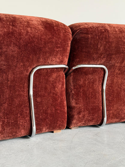 Vintage Set von 2 Lounge Chair italienisch, Rost Samt, Chromrahmen