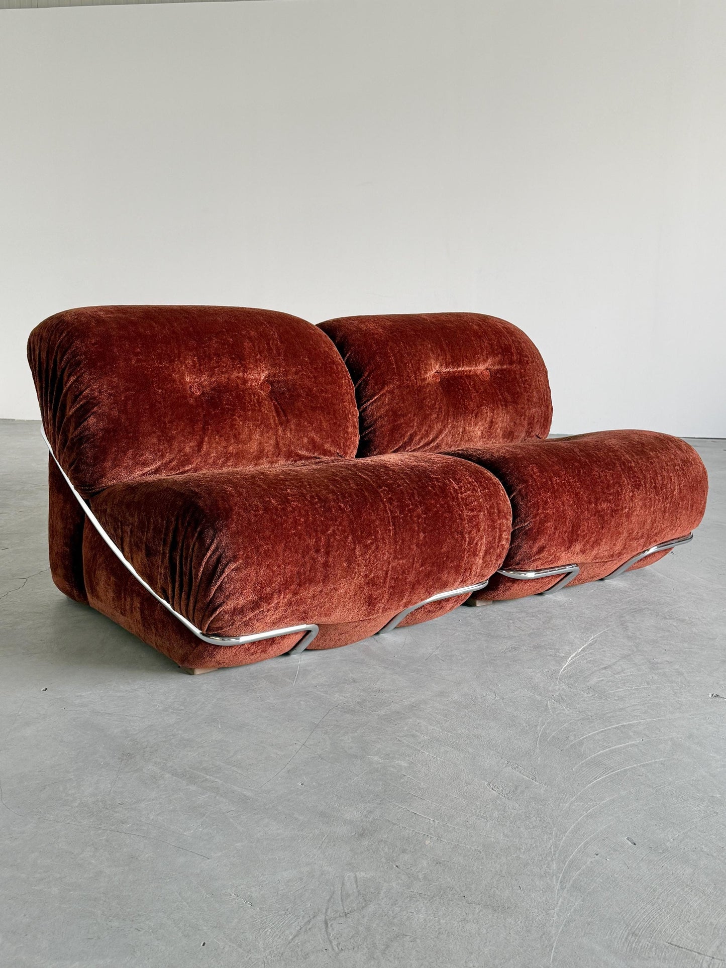 Vintage Set von 2 Lounge Chair italienisch, Rost Samt, Chromrahmen