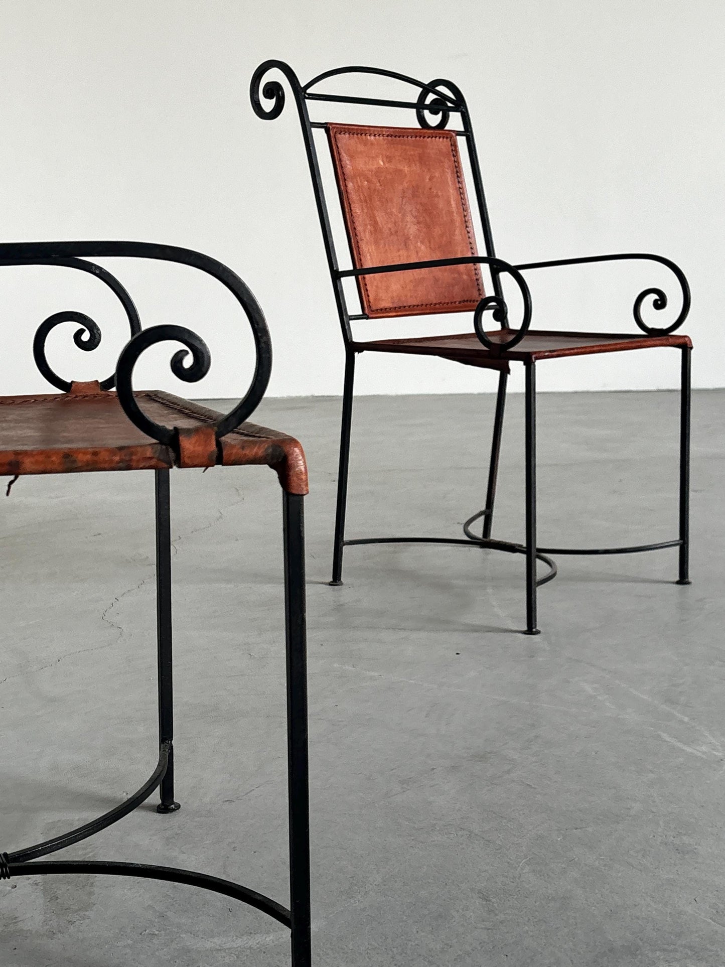 Vintage Sessel aus Schmiedeeisen und Cognacleder, Schwarz Cognac