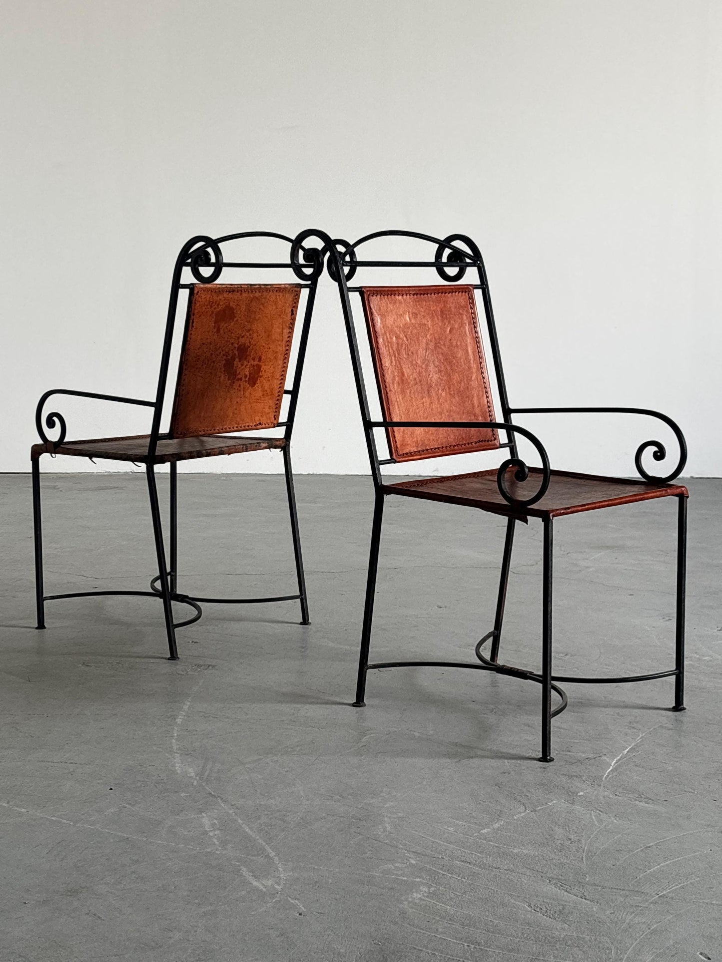 Vintage Sessel aus Schmiedeeisen und Cognacleder, Schwarz Cognac