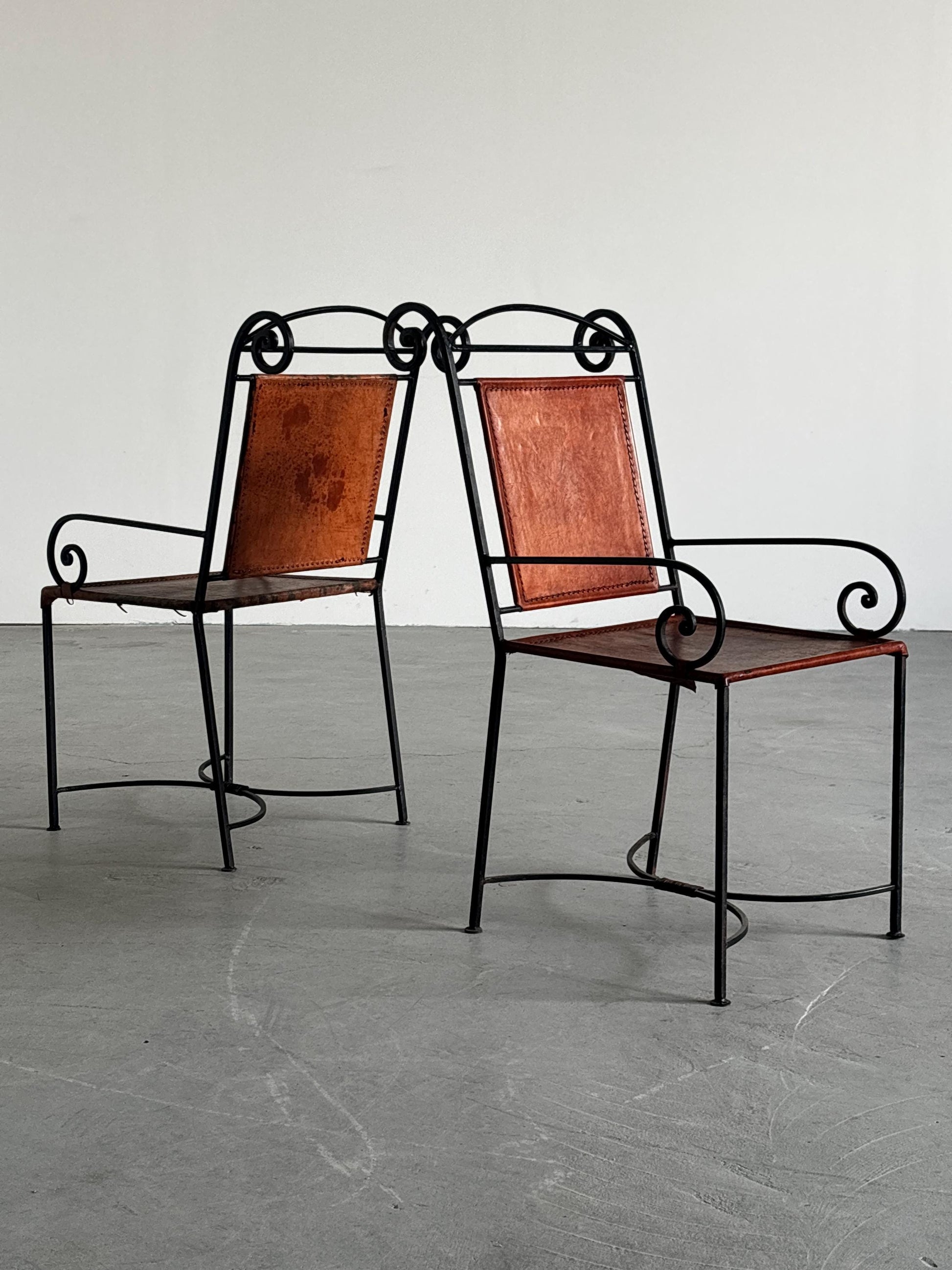 Vintage Sessel aus Schmiedeeisen und Cognacleder, Schwarz Cognac