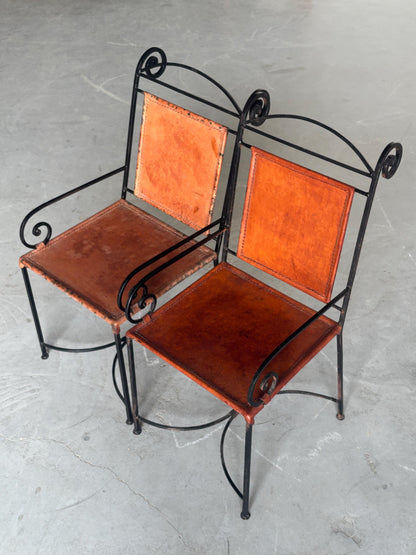 Vintage Sessel aus Schmiedeeisen und Cognacleder, Schwarz Cognac