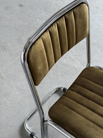 Vintage Freischwinger Stuhl von Arflex für Arflex dunkelgrün chrom