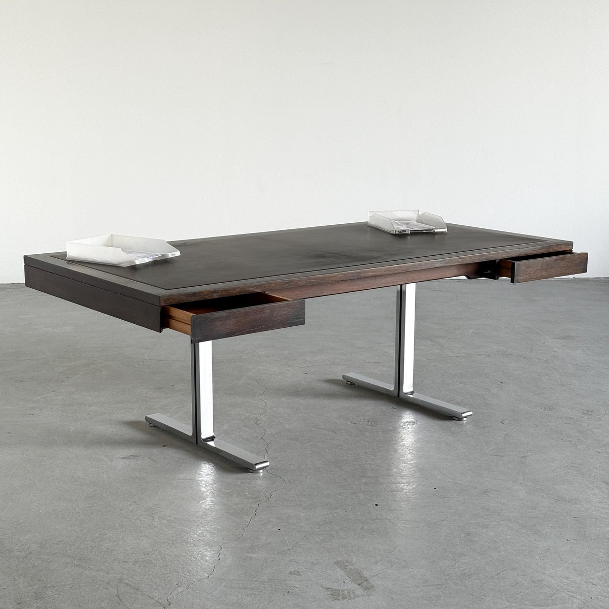 Vintage Schreibtisch für Walter Knoll Teak Leder Stahl