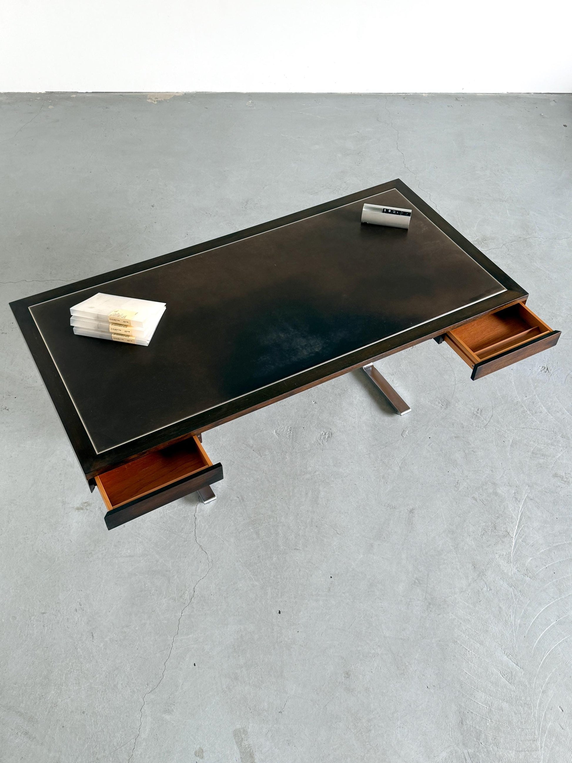 Vintage Schreibtisch für Walter Knoll Teak Leder Stahl