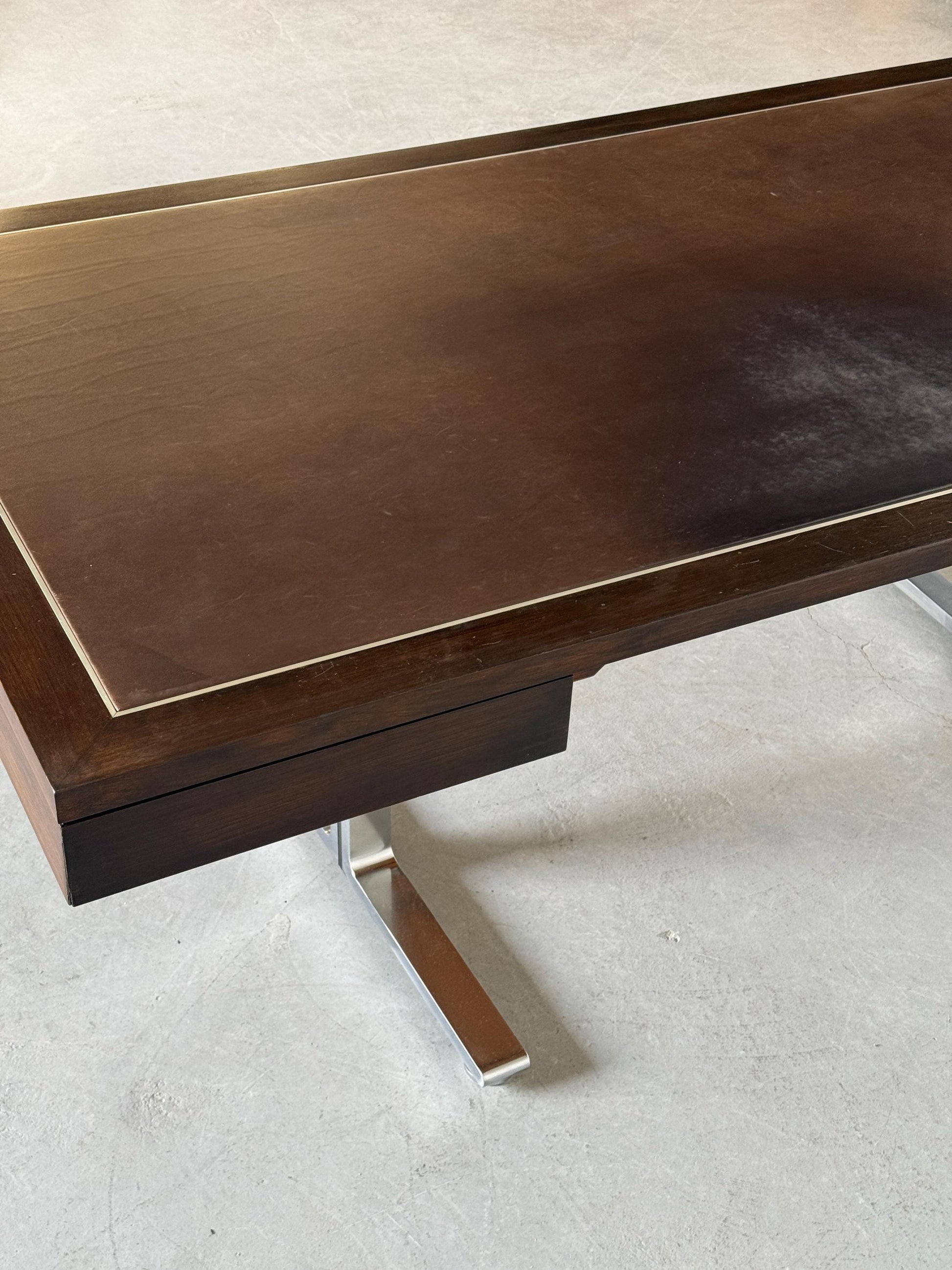 Vintage Schreibtisch für Walter Knoll Teak Leder Stahl