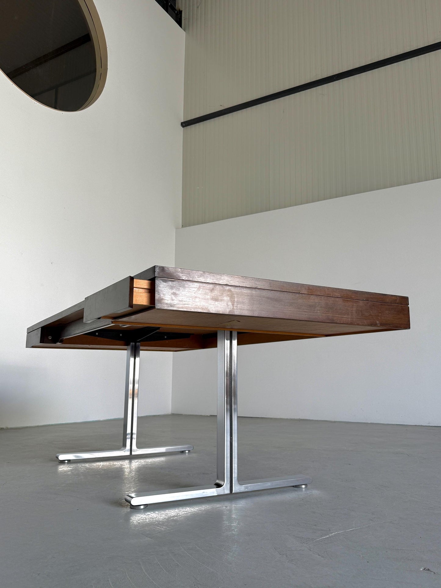 Vintage Schreibtisch für Walter Knoll Teak Leder Stahl