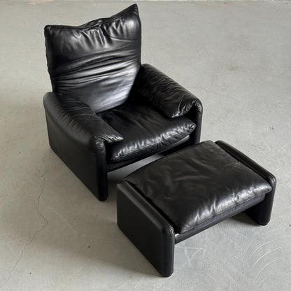 Vintage Sitzset Maralunga von Vico Magistretti für Cassina, schwarz