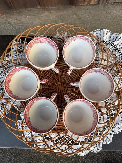 Vintage Kaffeeservice Old Castle von Enoch Wedgwood für Enoch Wedgwood Rot Weiß 21-teilig