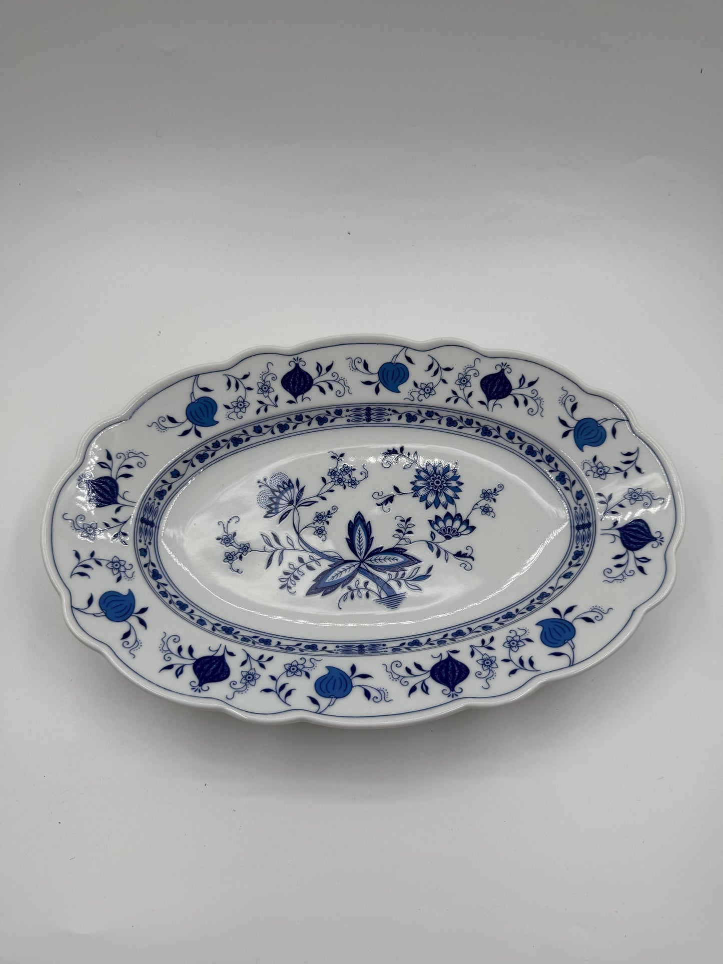 Vintage Servierteller Marienbad Ingres Weiß Zwiebelmuster oval groß blau weiß Porzellan