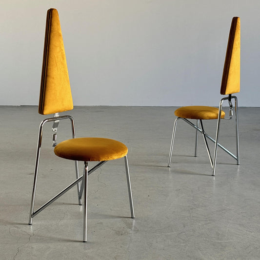 Vintage Set von 2 Esszimmerstuhl von Rach Finazzi für Rach Finazzi Chrom Gold