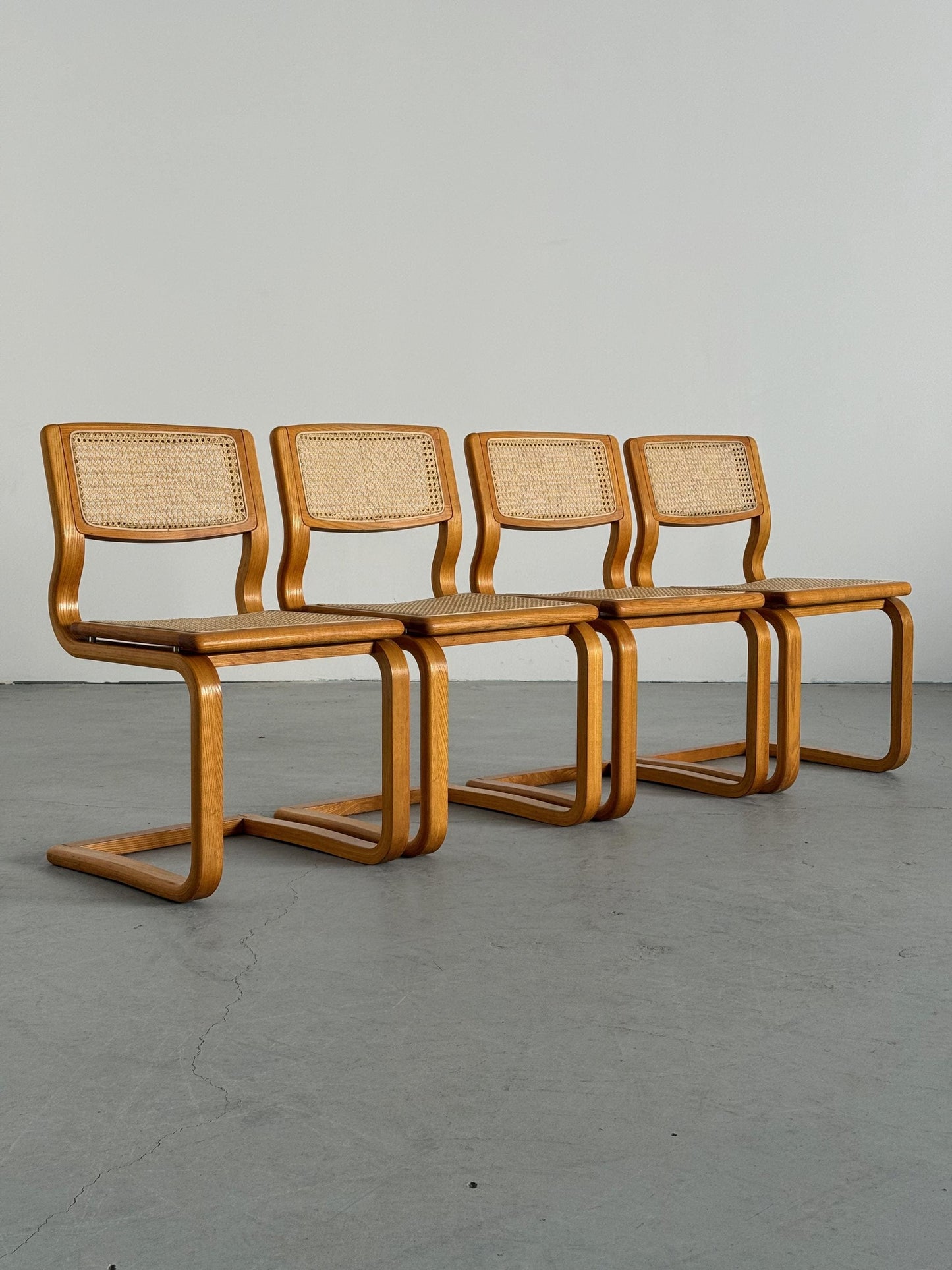 Vintage Set von 4 Freischwinger Esszimmerstuhl von Lübke für Lübke, Bugholz Geflecht