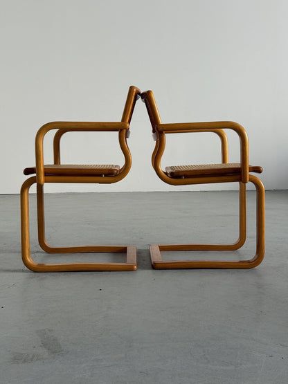 Vintage Armlehnstuhl von Lübke für Lübke Bugholz Wiener Geflecht braun beige