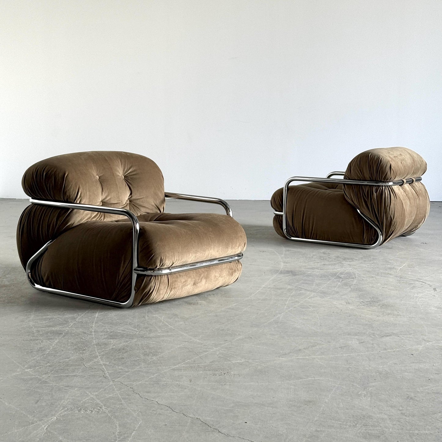 Vintage Set von 2 Sessel von Mario Sabot camel hellbraun verchromt