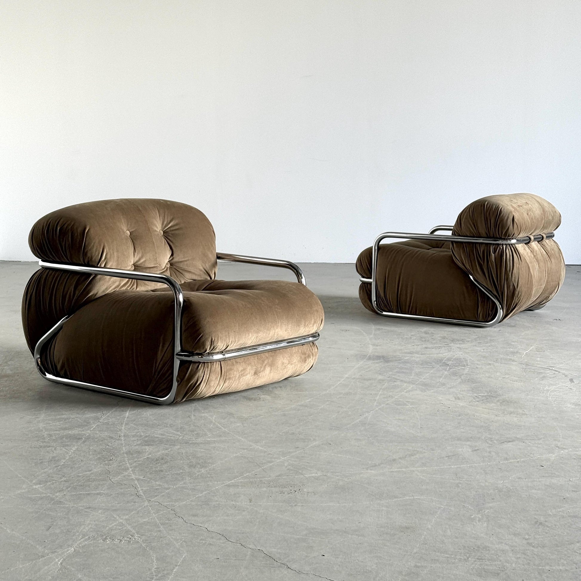 Vintage Set von 2 Sessel von Mario Sabot camel hellbraun verchromt