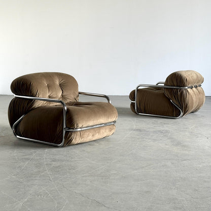 Vintage Set von 2 Sessel von Mario Sabot camel hellbraun verchromt