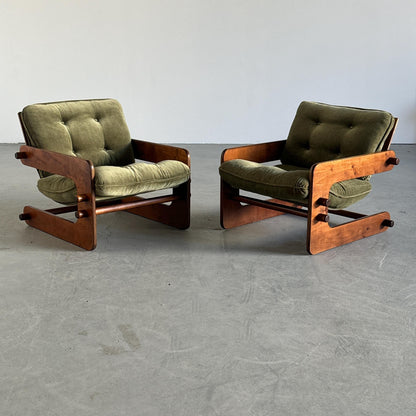 Vintage Set von 2 Freischwinger Lounge Sessel Olivgrün Sperrholz Vintage Zustand