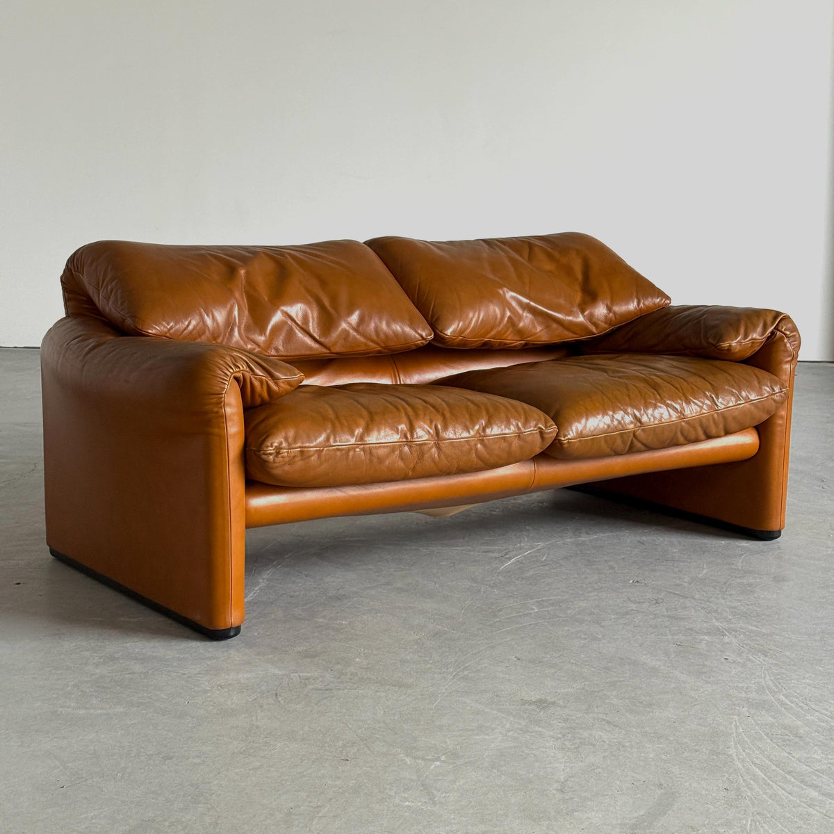 Vintage Sofa Maralunga von Vico Magistretti für Cassina cognacbraun Leder