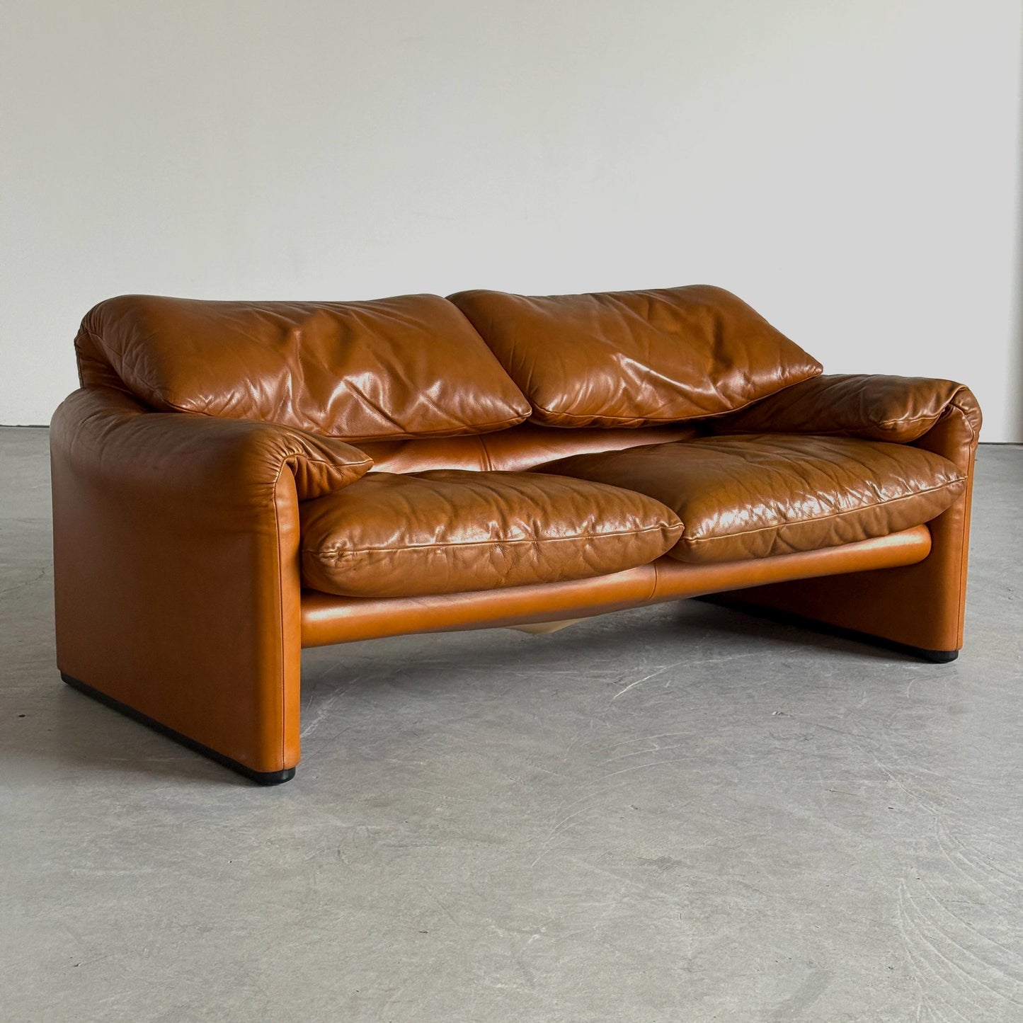 Vintage Sofa Maralunga von Vico Magistretti für Cassina cognacbraun Leder