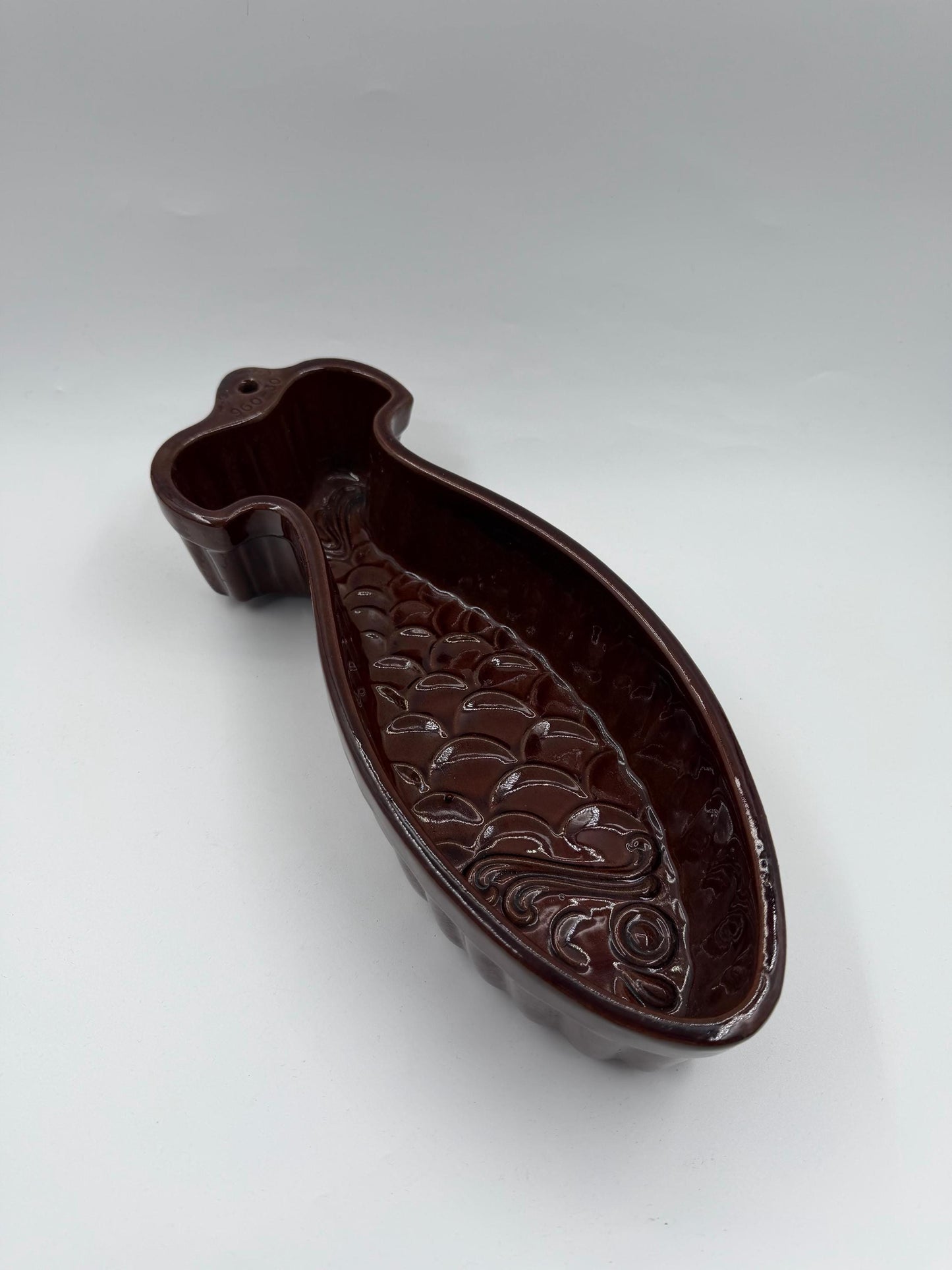 Vintage Backform Fisch braun glasiert Keramik Dekoration