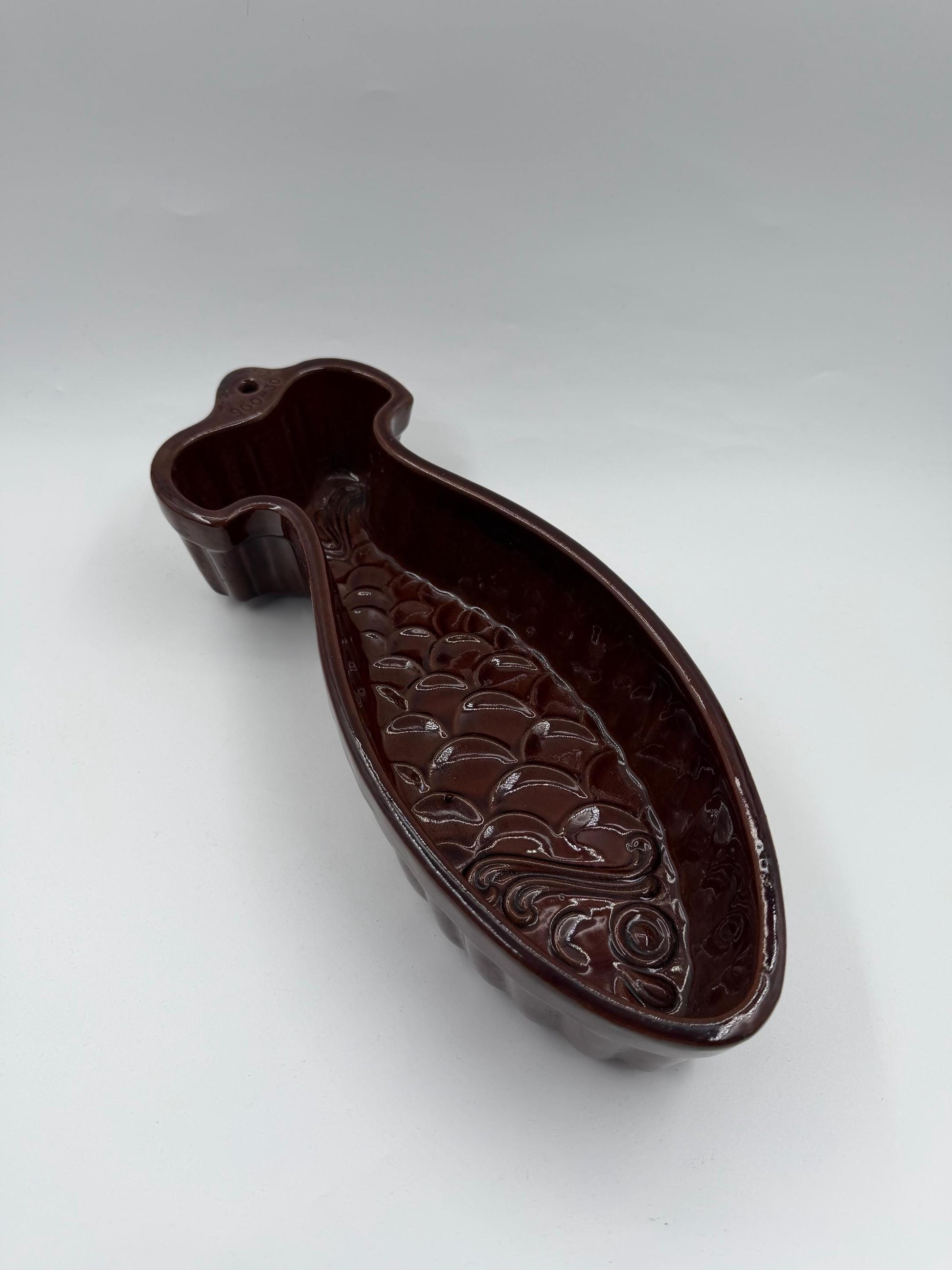 Vintage Backform Fisch braun glasiert Keramik Dekoration