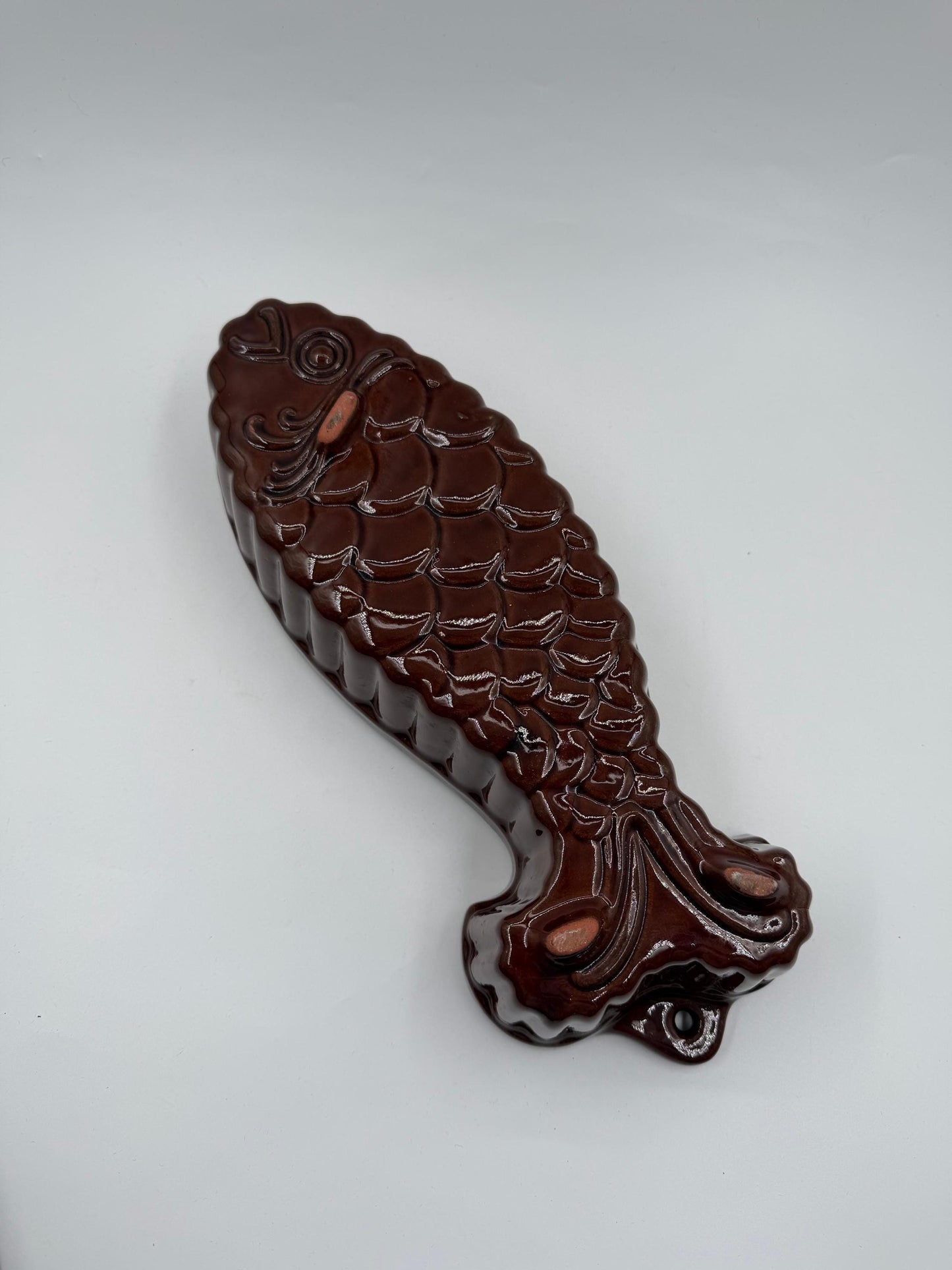 Vintage Backform Fisch braun glasiert Keramik Dekoration